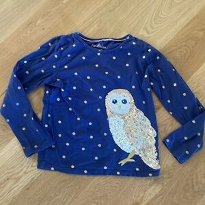 Mini Boden Owl sequin long sleeve tee girls
